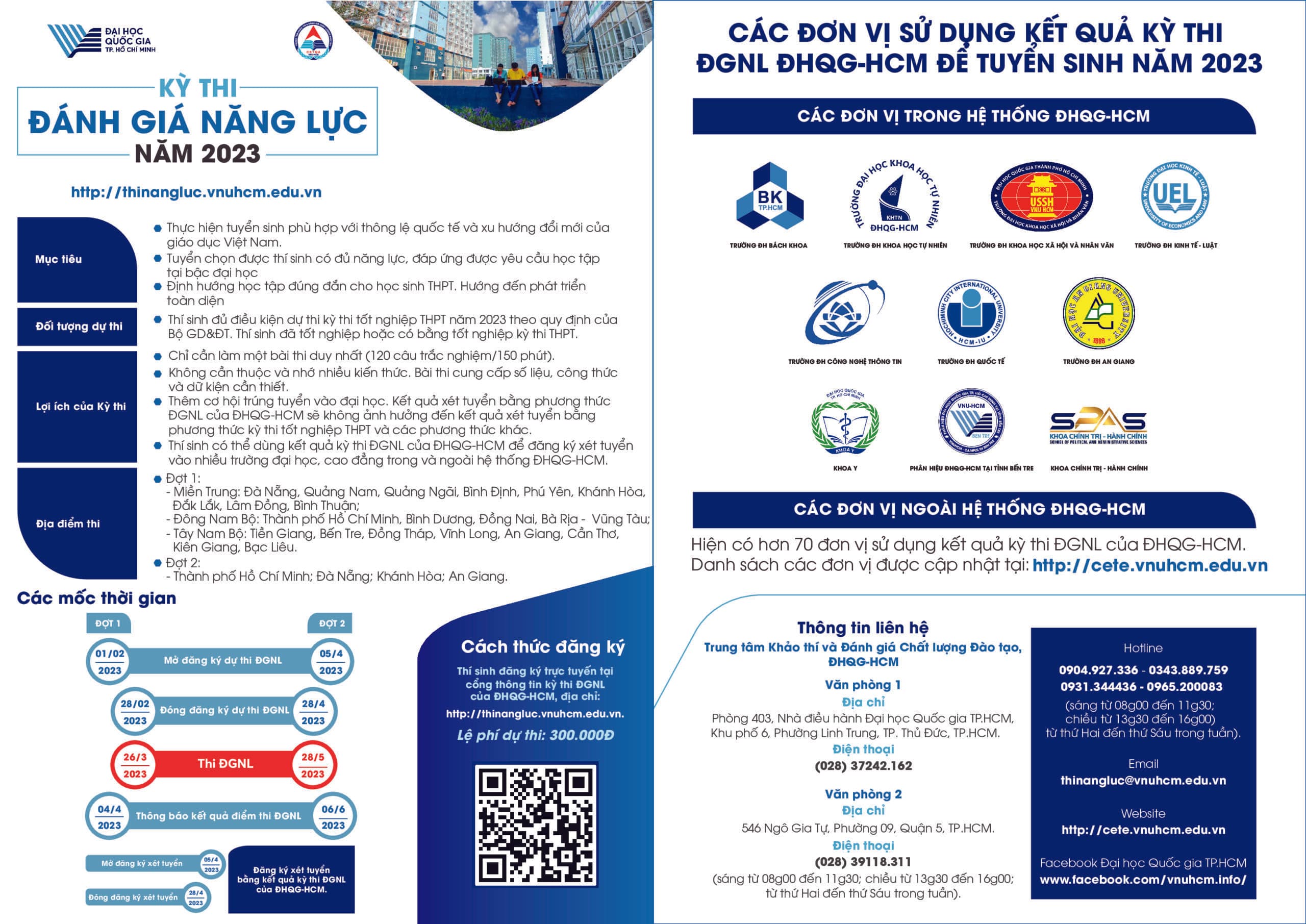 Thông tin về kỳ thi Đánh giá năng lực ĐHQG Tp Hồ Chí Minh năm 2023